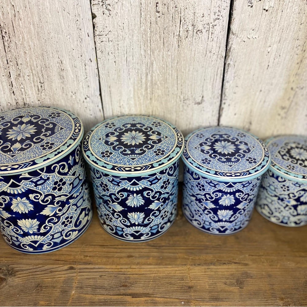 Vintage Blue and White Delft Metal Canisters - Picture 5 of 6